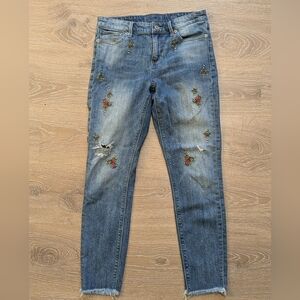 Lucky Brand Mid-Rise Ava Skinny Blue Crop Ankle Jeans Floral Embroidery